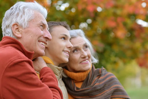 Grandparents and grandson in park — Stock Photo, Image