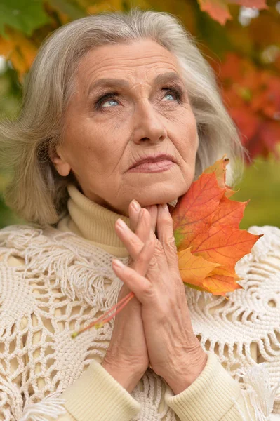 Mujer sosteniendo hojas de otoño — Foto de Stock