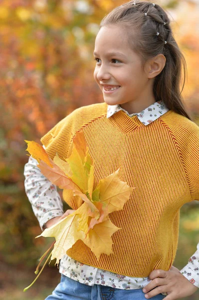 Chica sonriendo en el parque otoñal — Foto de Stock