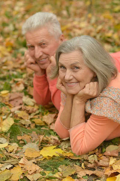 Coppia Senior nel parco autunnale — Foto Stock