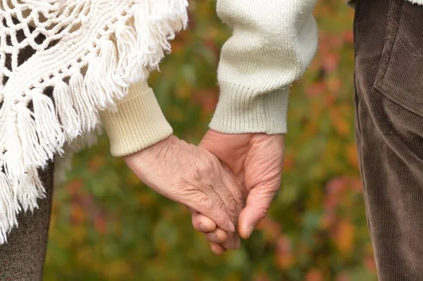 Elderly couple holding hands — Stock Photo, Image