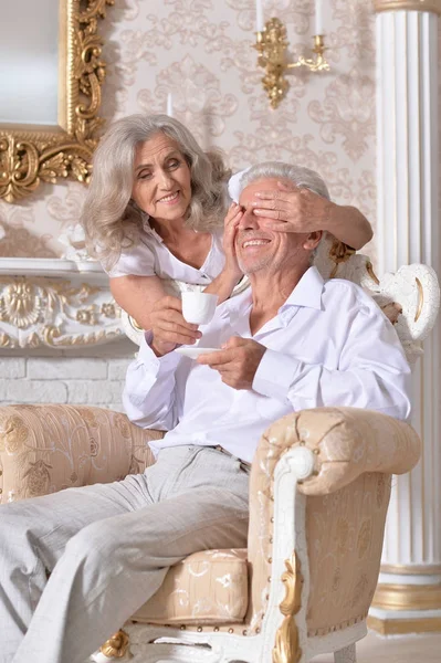 Senior couple drinking tea — Stock Photo, Image