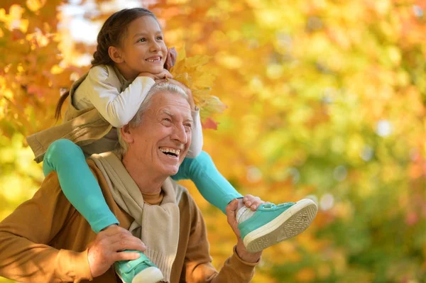 Portrait of happy grandfather and granddaughter — Stock Photo, Image