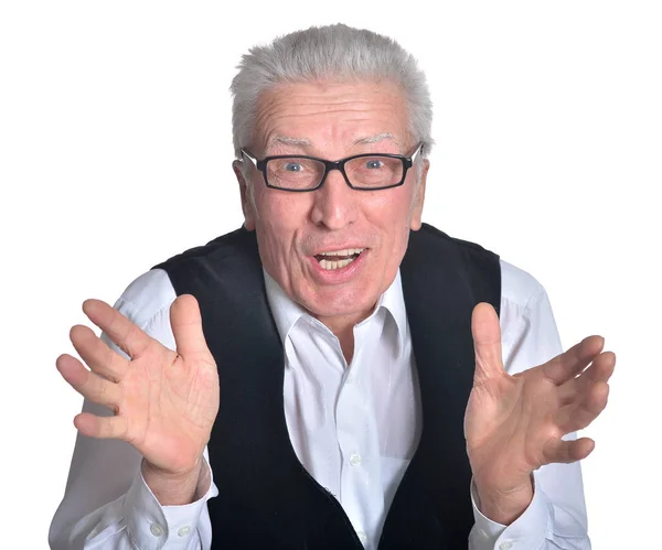 Starszy człowiek w okularach pozowanie — Zdjęcie stockowe