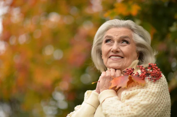 Woman holding autumn leaf — Stock Photo, Image