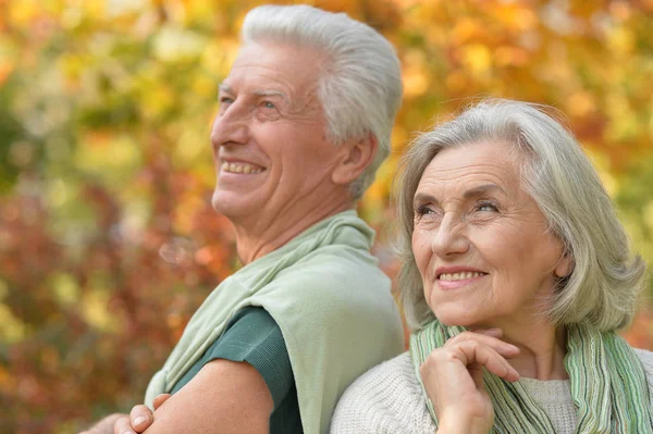 Senior couple in autumn park — Stock Photo, Image