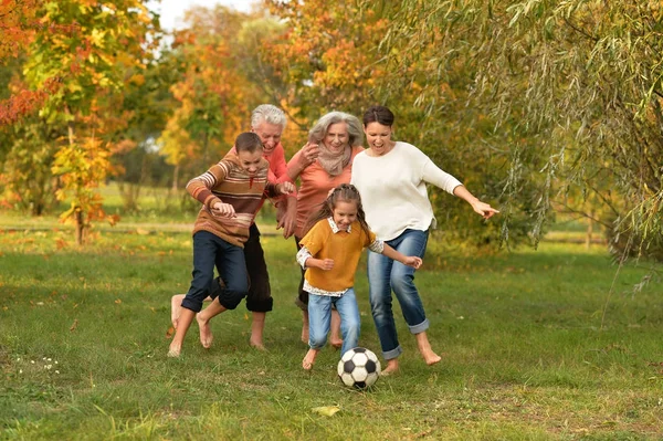 Grande família jogar futebol — Fotografia de Stock