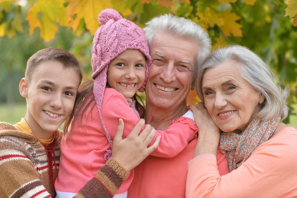 Opa, oma en kleinkinderen in park — Stockfoto