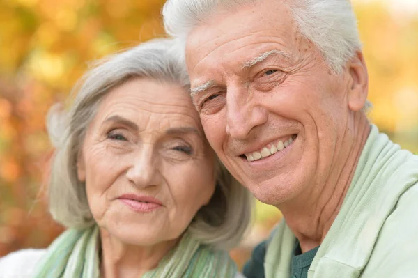 Senior couple in autumn park — Stock Photo, Image