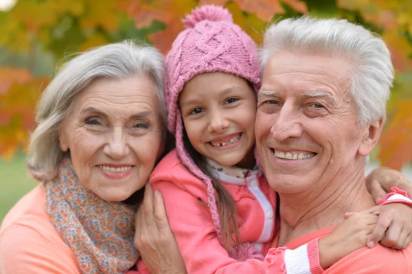 Grandparents and granddaughter in park — Stock Photo, Image
