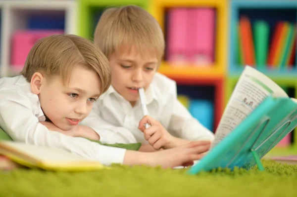 Två pojkar läser — Stockfoto