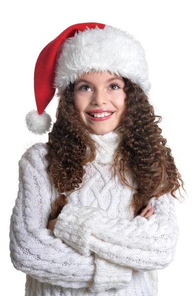 Liten flicka med julklapp — Stockfoto
