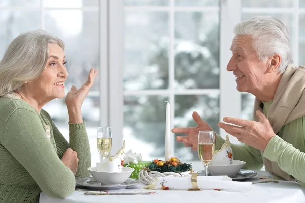 Seniors have a Christmas dinner — Stock Photo, Image