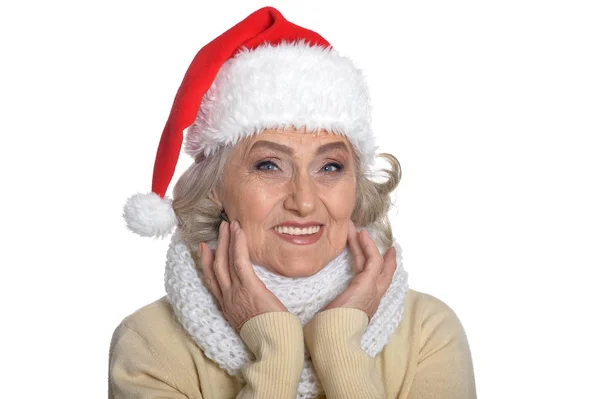 산타 모자에 고위 여자 — 스톡 사진