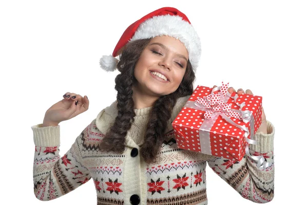 Femme en chapeau de Père Noël — Photo