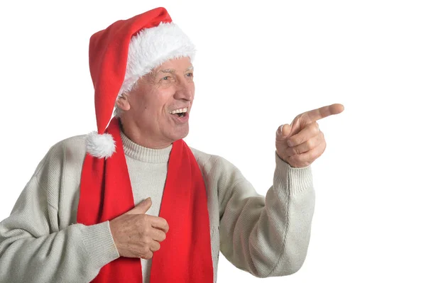 Starší muž v santa hat — Stock fotografie
