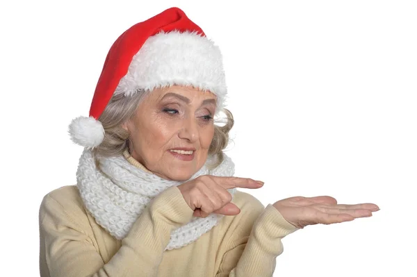 Femme âgée dans Santa hat — Photo