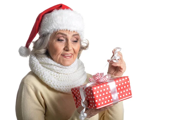 Starší žena v Santa hat — Stock fotografie