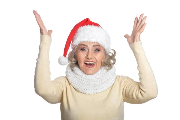 Senior Kvinna i Santa hatt — Stockfoto