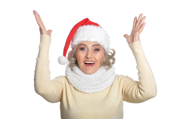 Femme âgée dans Santa hat — Photo