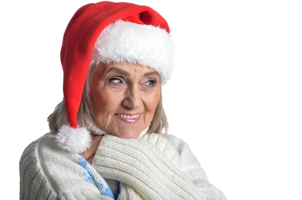 Mujer mayor en Santa hat — Foto de Stock