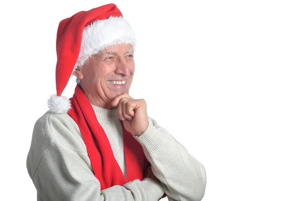 Senior man in Kerstman hoed — Stockfoto