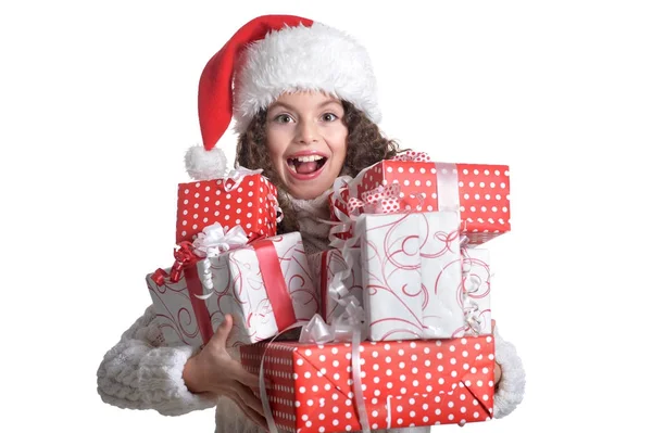 Little girl with Christmas presents — Stock Photo, Image