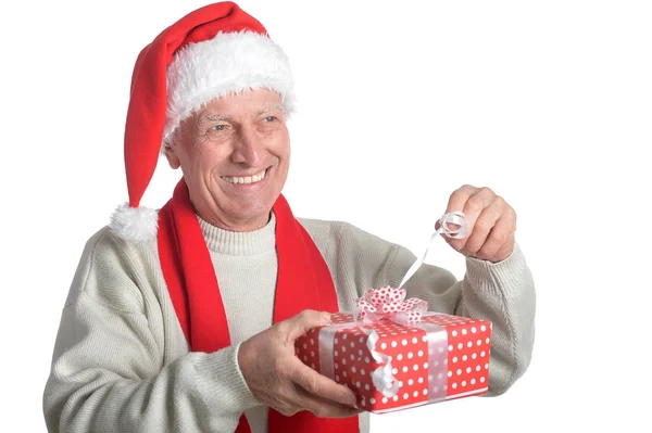 Man in Santa hat  with gift — Stock Photo, Image
