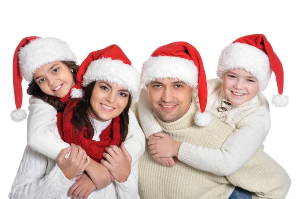 산타 모자에 아이 들과 가족 — 스톡 사진