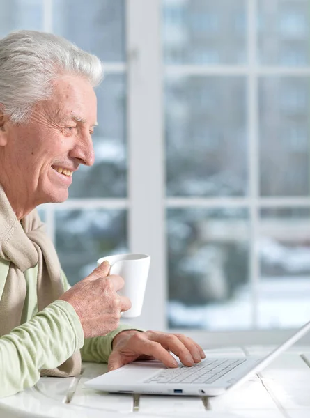 Idős férfi laptopot használ — Stock Fotó