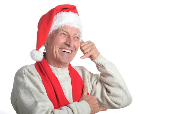 Senior man in Kerstman hoed — Stockfoto