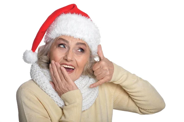 Mujer mayor en Santa hat —  Fotos de Stock