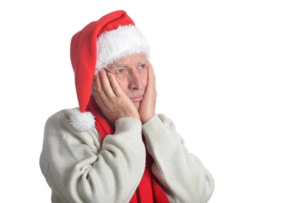 Senior man in Santa hat — Stock Photo, Image