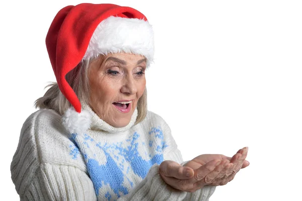Frau mit Weihnachtsmütze — Stockfoto