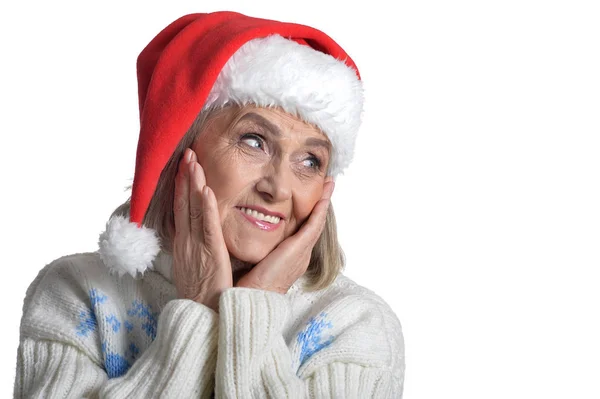 Frau mit Weihnachtsmütze — Stockfoto