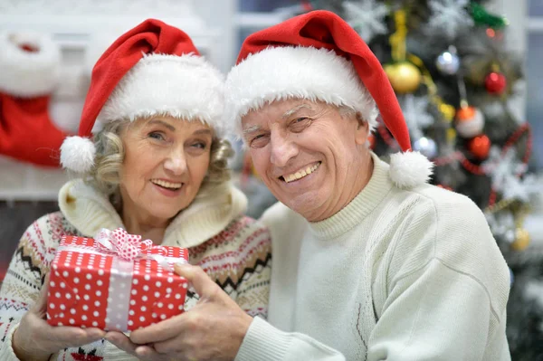 Senior couple celebrating Christmas — Stock Photo, Image