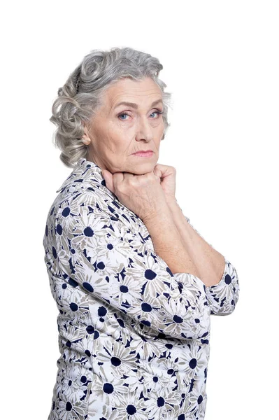 Beautiful sad elderly woman close-up — Stock Photo, Image