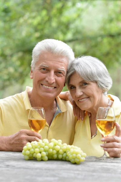 Casal idoso beber vinho — Fotografia de Stock