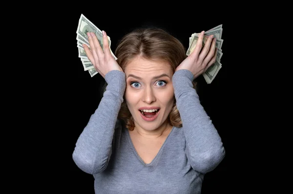 Businesswoman holding dollar banknotes — Stock Photo, Image