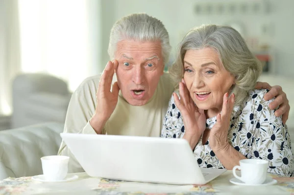 Seniorenpaar mit Laptop — Stockfoto