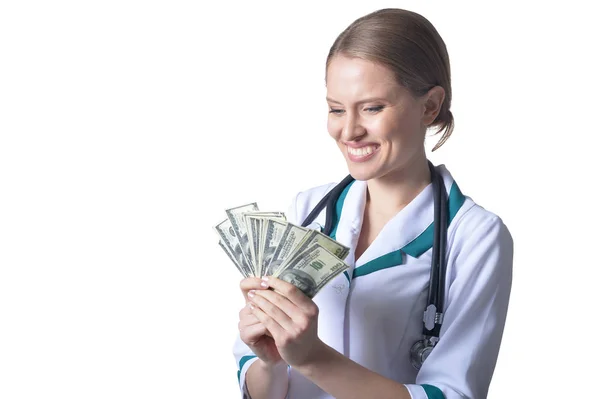 Médecin tenant des billets d'argent — Photo