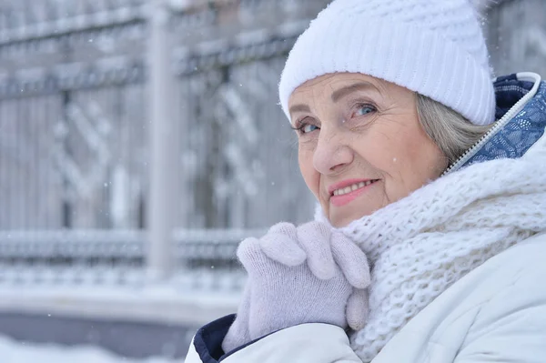 Vrouw in winterkleren poseren — Stockfoto