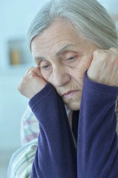 Portrait Beautiful Sad Elderly Woman Close — Stock Photo, Image