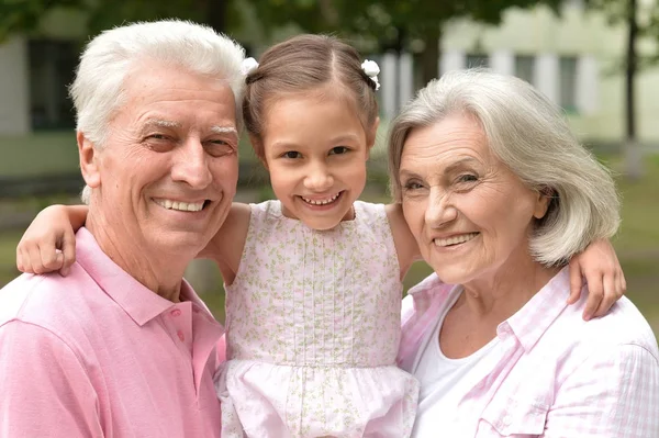 夏の公園で彼女の孫娘と祖父母 — ストック写真