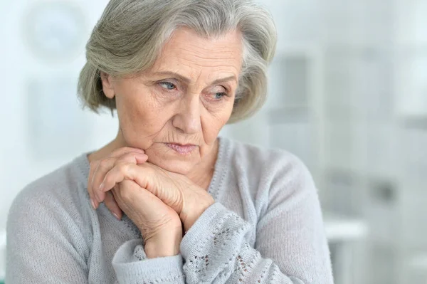 Portrait Beautiful Sad Elderly Woman Close — Stock Photo, Image