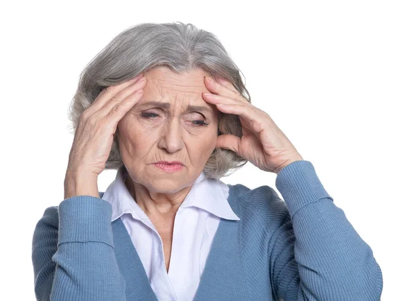 Traurige Seniorin Isoliert Auf Weißem Hintergrund — Stockfoto