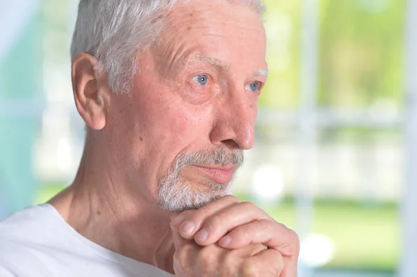 Ritratto Uomo Anziano Triste Casa — Foto Stock