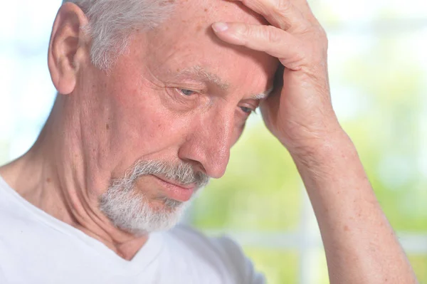 Ritratto Uomo Anziano Triste Casa — Foto Stock