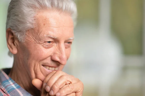 Portrait Happy Senior Man Home — Stock Photo, Image