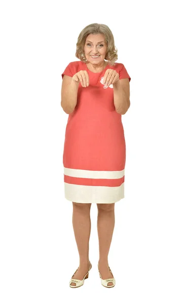 Senior woman in bright dress — Stock Photo, Image